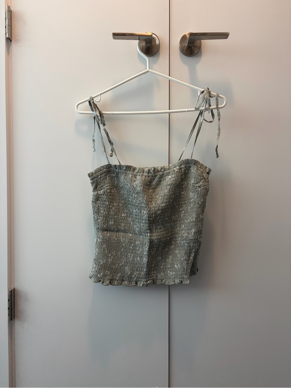 Abercrombie Smocked Tie-Strap Crop Top in Sage Green